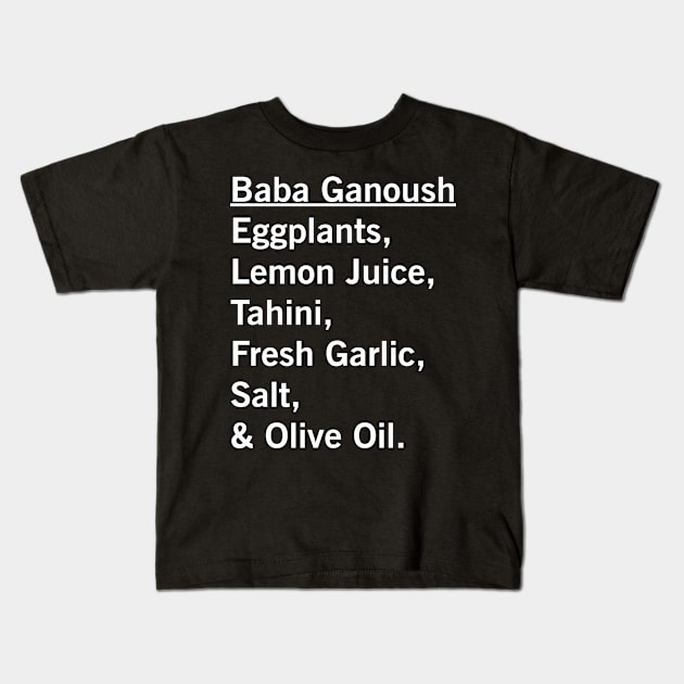 Baba Ganoush Eggplant Recipe Vegan Vegetarian Foodie Gift Kids T-Shirt by CoolFoodiesMerch